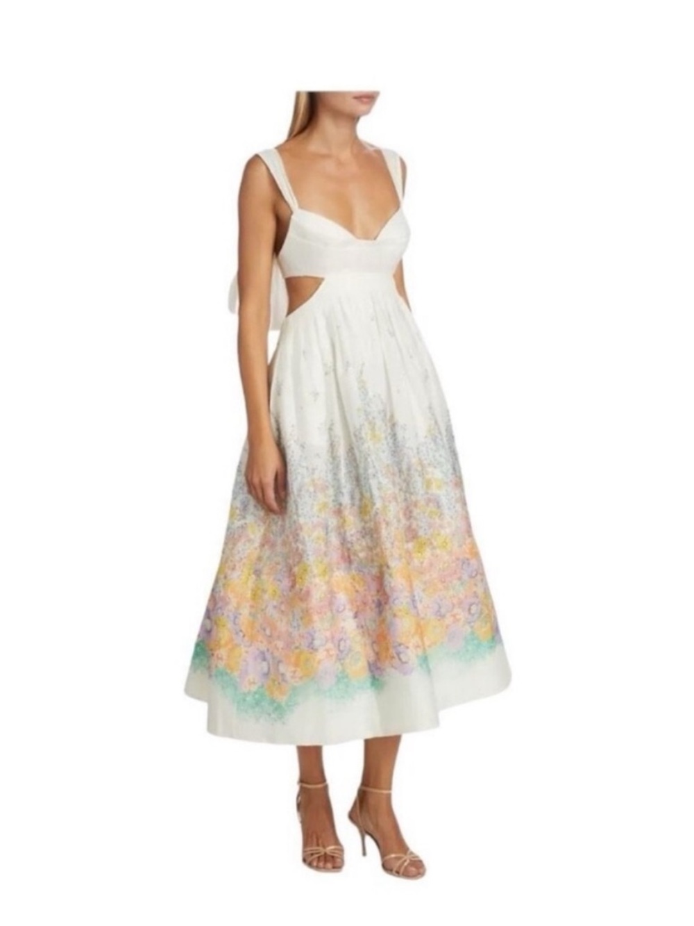 NWOT Zimmermann Ivory Floral Tie-Strap Maxi Dress with Pastel Border AUS4-US12 - Picture 7 of 9